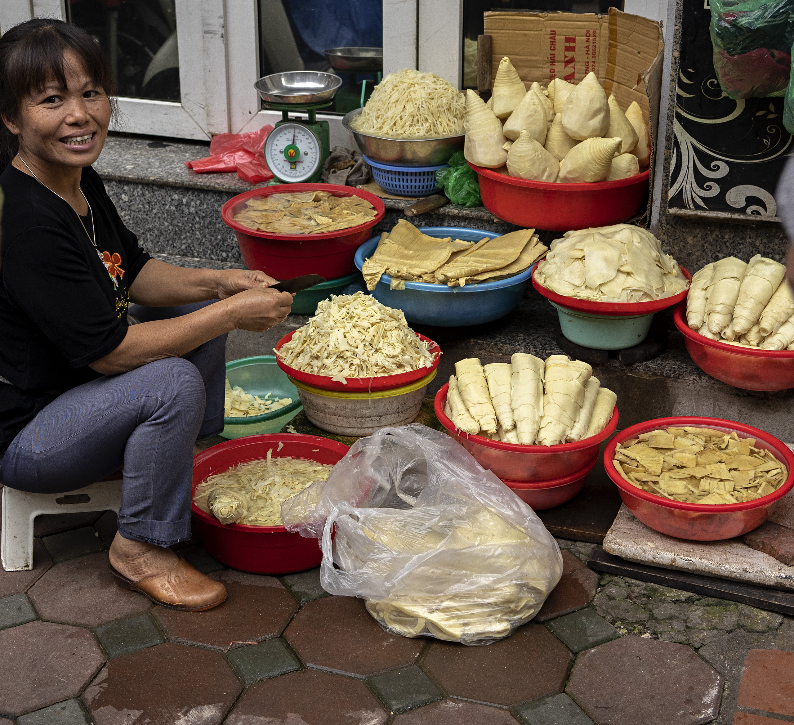 Ha Noi, Woman selling bamboo